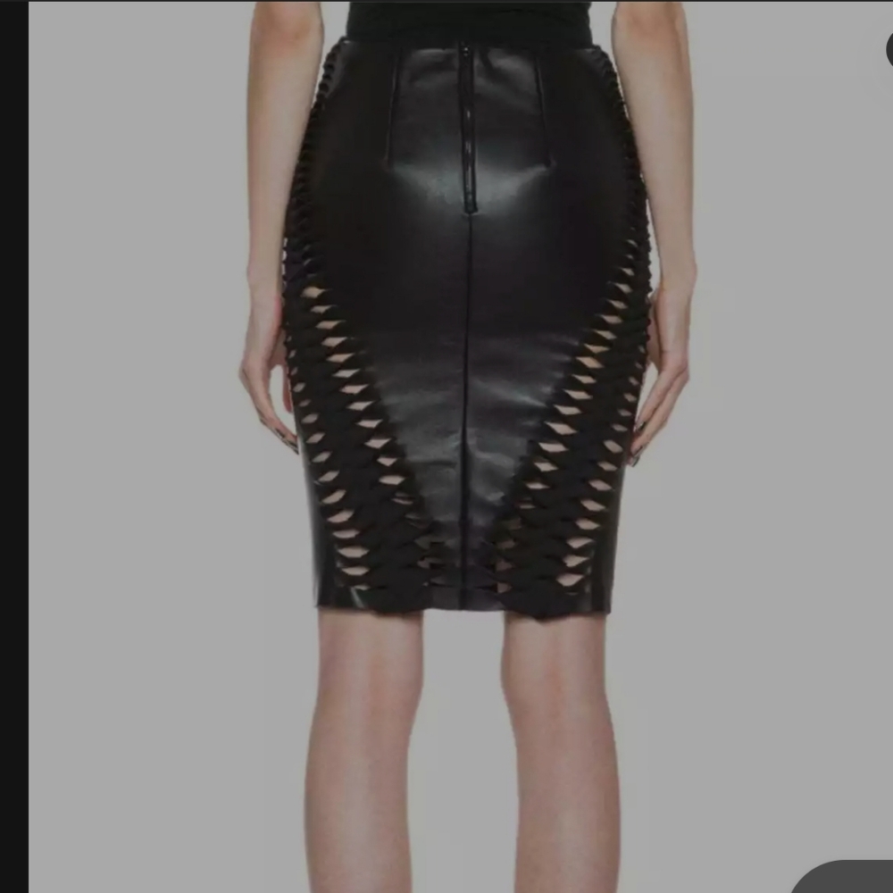 DION LEE NWT BLACK STRETCH BRAID DETAIL SCUBA FABRIC CUTOUT PENCIL SKIRT SIZE…